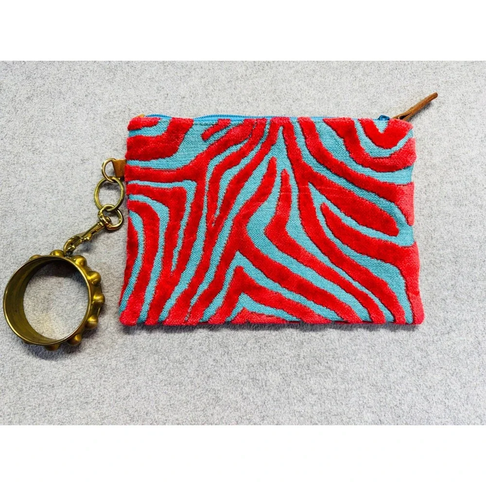 Zebra Print Medium Purse Clutch Pouch‎ Pink Turquoise Bracelet Statement Trendy